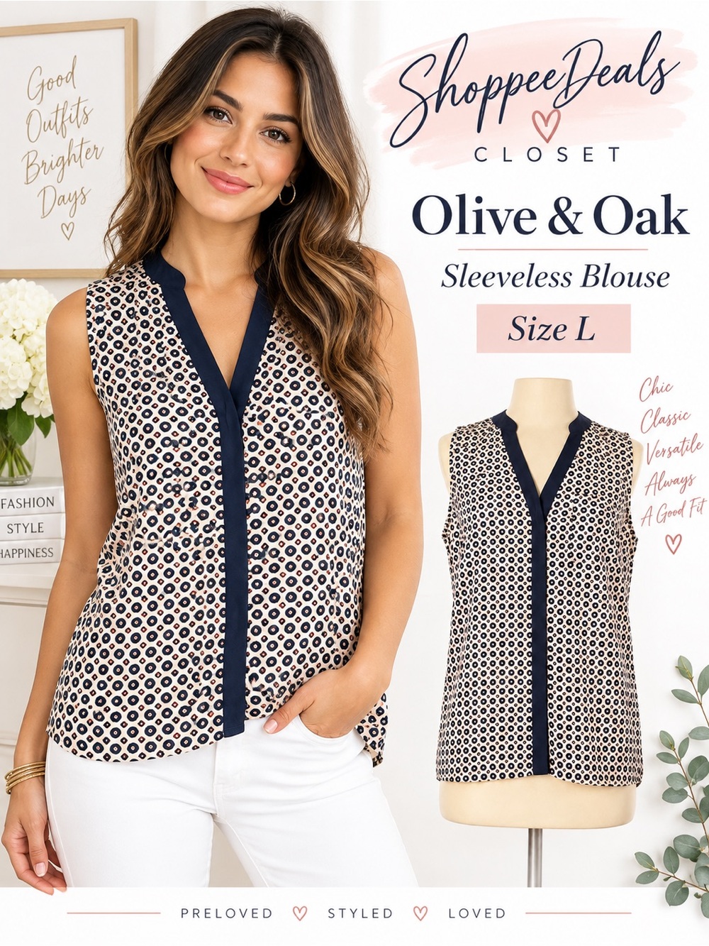 Olive & Oak Printed Sleeveless Blouse Size L